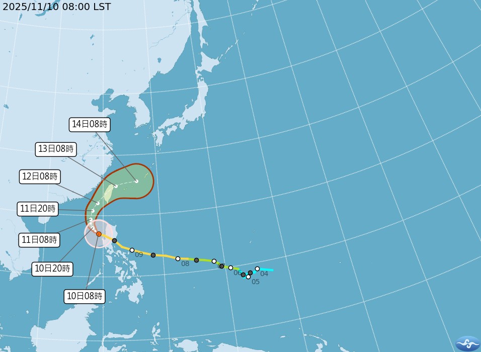 中央氣象署-鳯凰颱風路徑潛勢預報圖