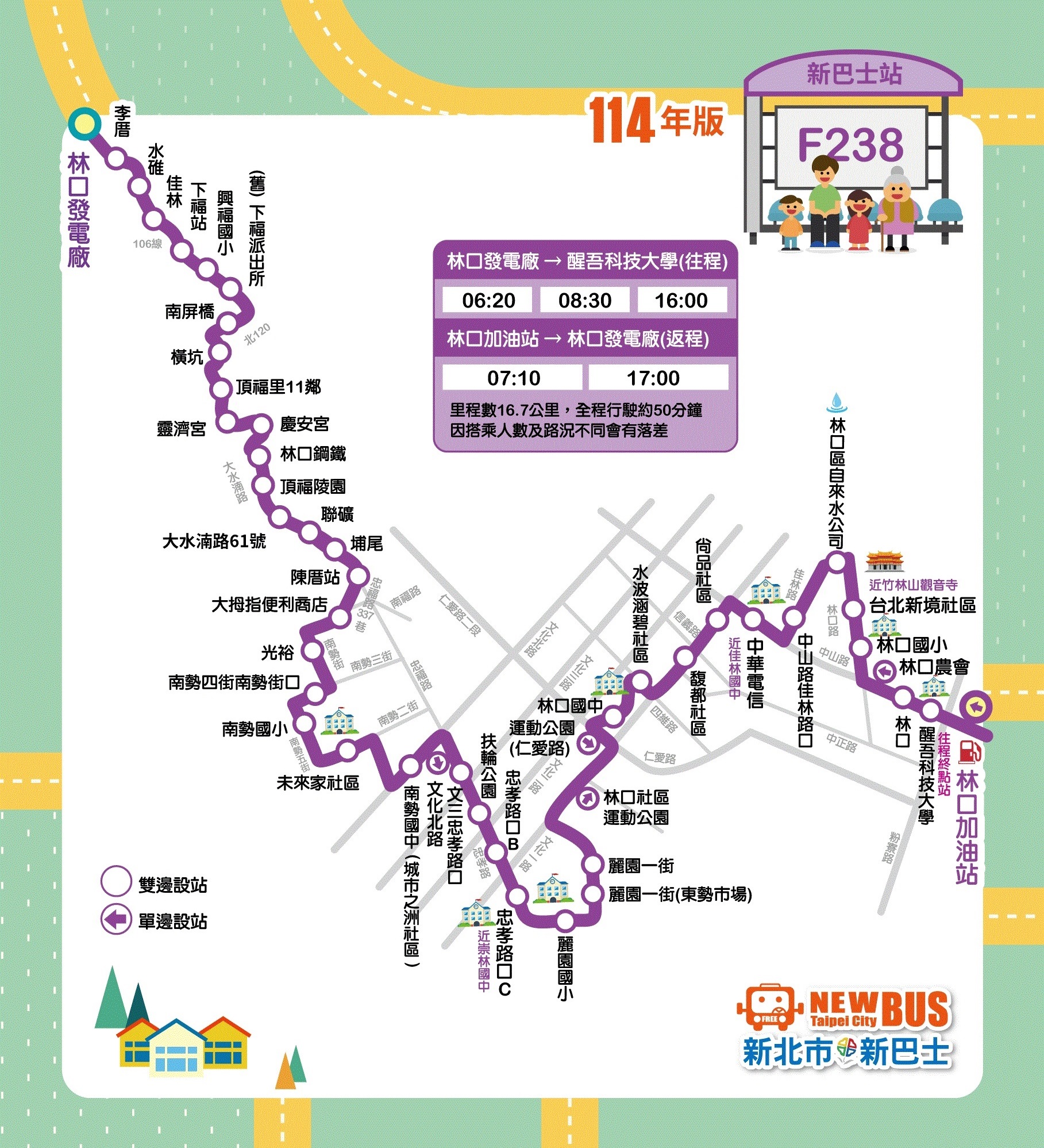 新北市林口區新巴士F238行駛路線圖
